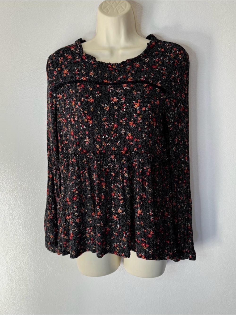Knox Rose Black Floral Smocked Yoke Long-Sleeve Tunic